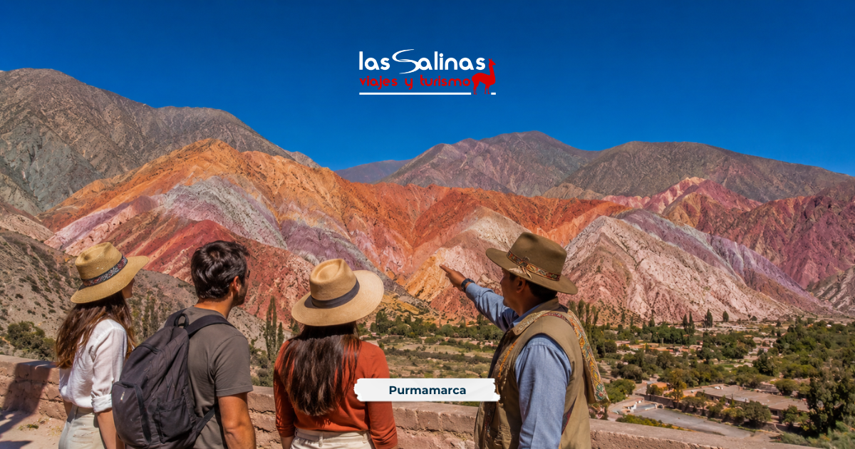 turismo Receptivo en Jujuy. Guía local acompañando a un grupo de turistas durante una excursión por la Quebrada de Humahuaca en Jujuy.